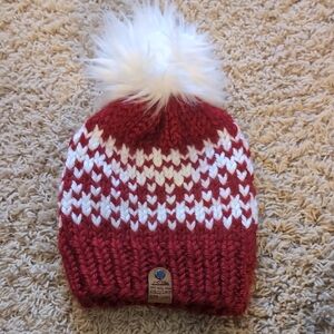 Cozy Red and White Knit Pom-Pom Hat for Kids